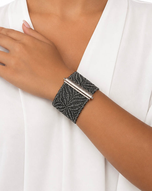 Bracciale fatto a mano in Argento Rodio e seta Grigia