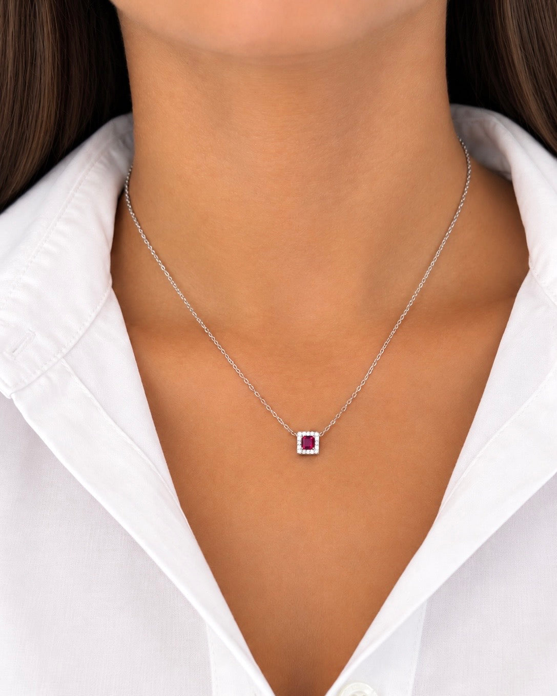 Girocollo in Argento 925, Rubino e Diamanti Lab Grown