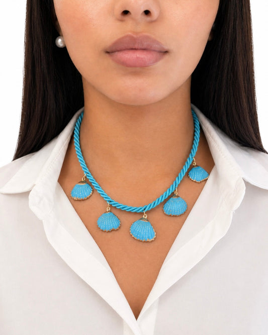 Girocollo con Torsone azzurro e Conchiglie