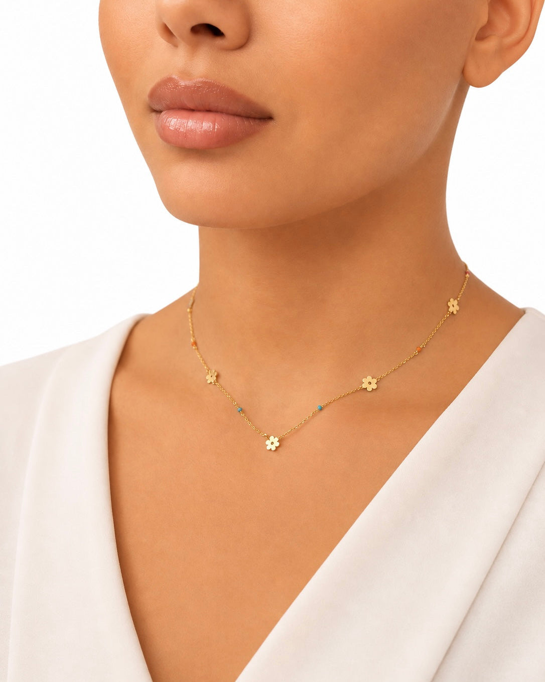 Girocollo in Oro 9kt con Fiorellini e Zirconi Colorati