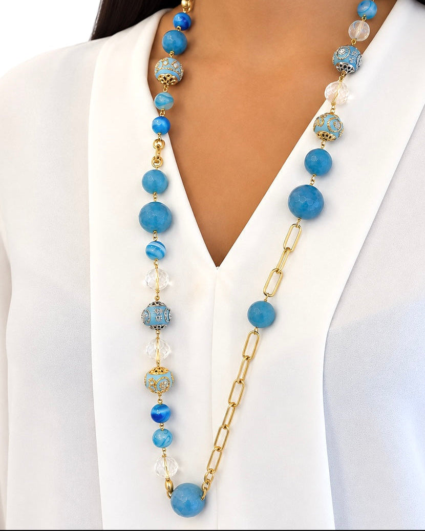 Collana realizzata a mano con Angelite e Agata Azzurra - PREZZO SU RICHIESTA
