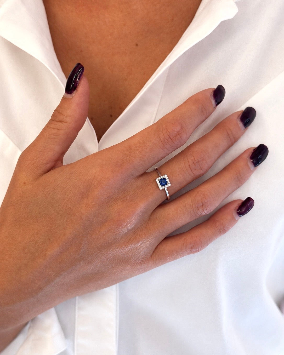 Anello in Argento 925, Zaffiro e Diamanti Lab Grown