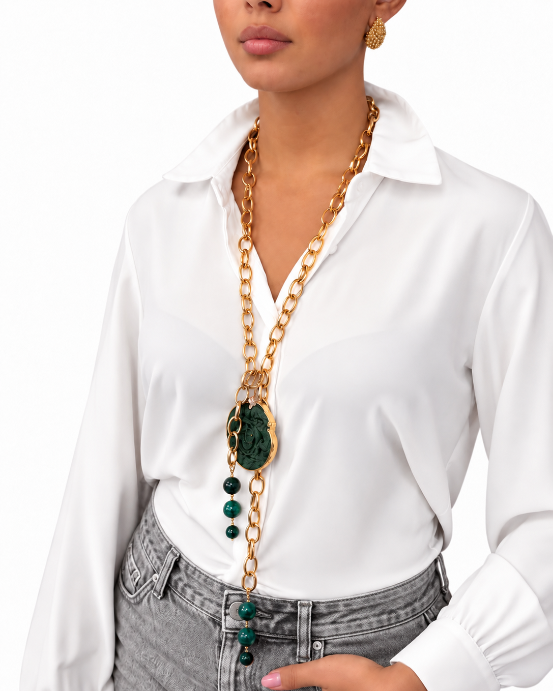 Collana realizzata a mano con Giada Verde, Agata e Occhio di Tigre Verde - PREZZO SU RICHIESTA