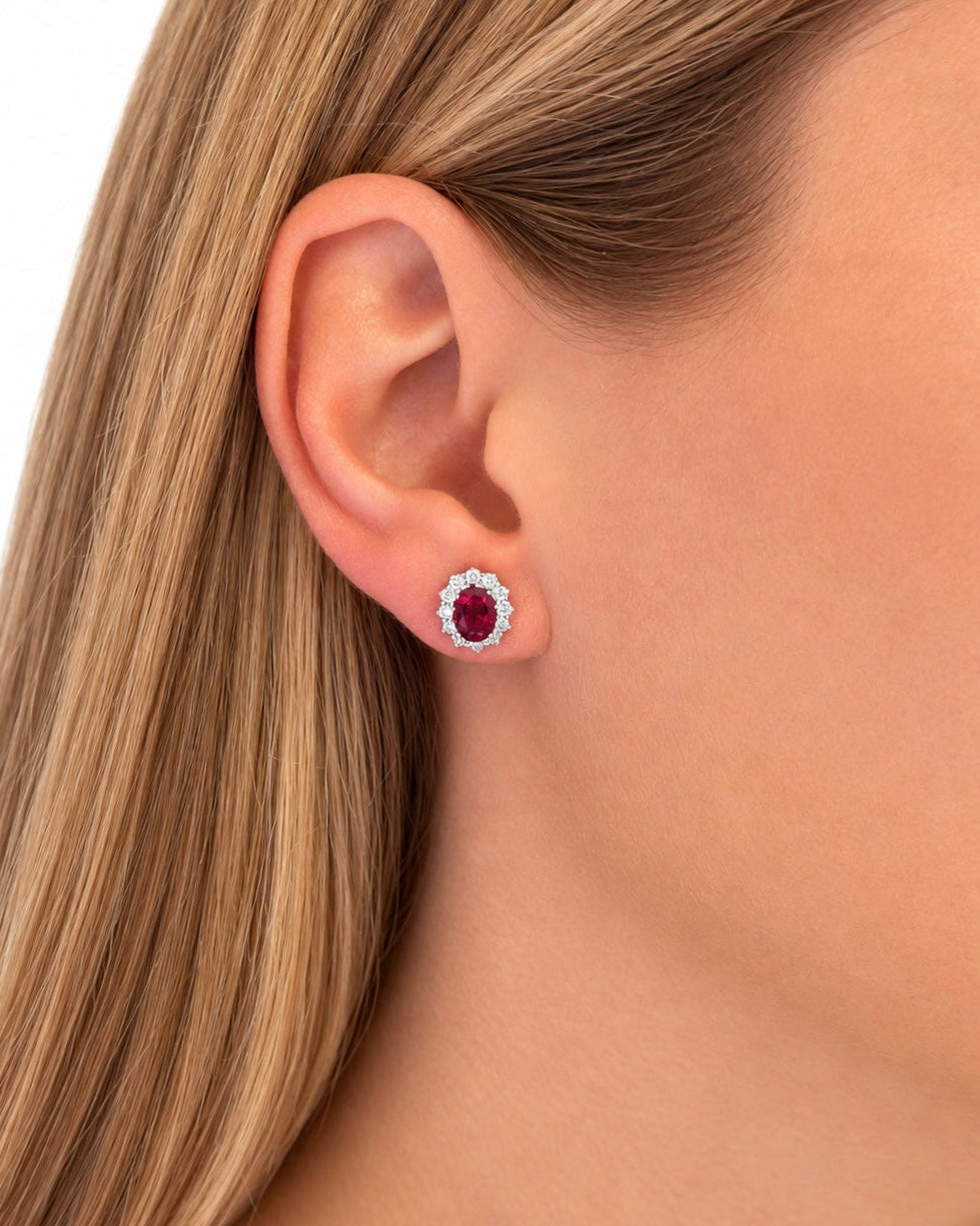 Orecchini Crown in Argento 925, Rubino e Diamanti Lab Grown