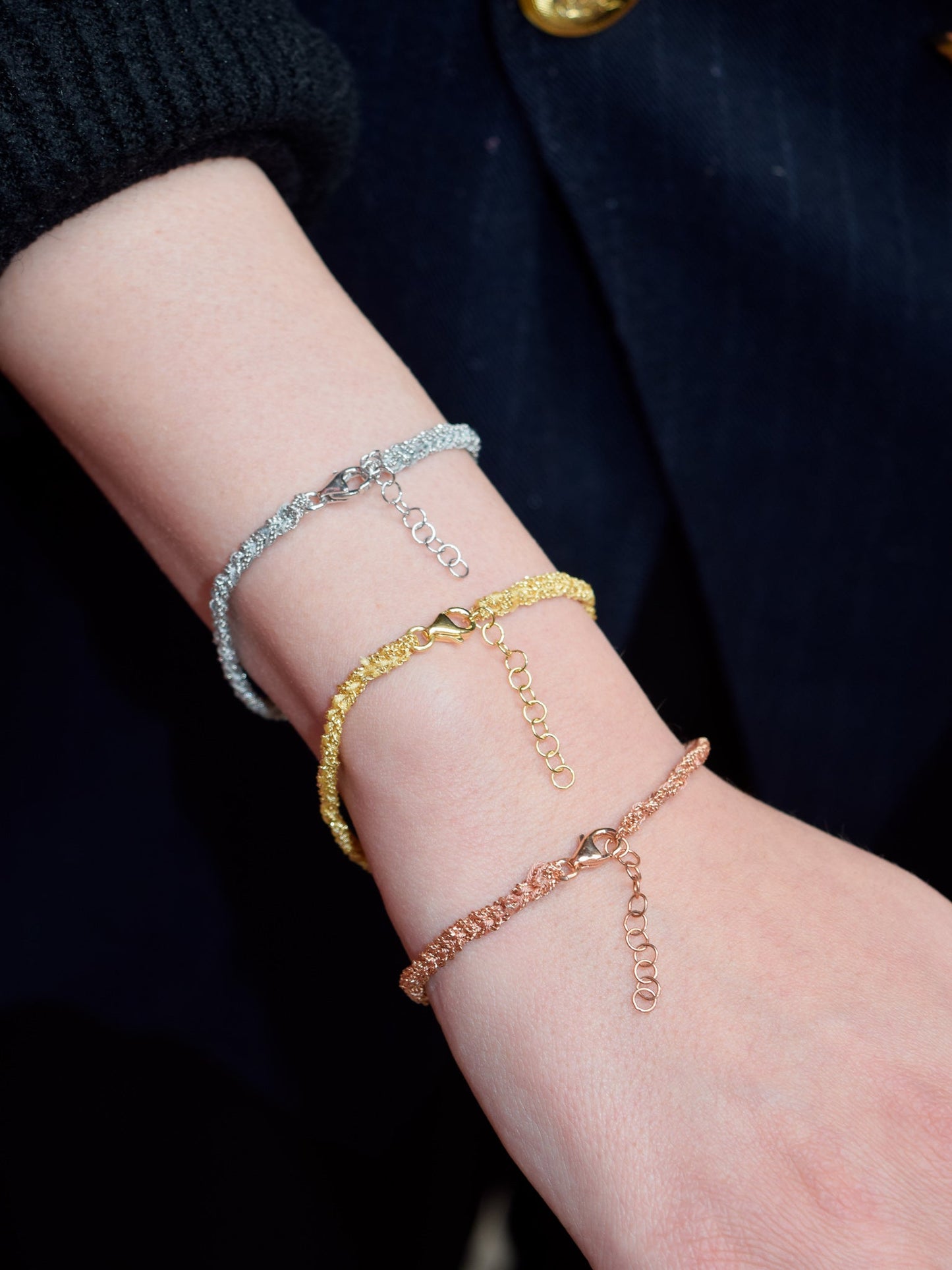 Bracciale fatto a mano in Argento con seta Monocromatica