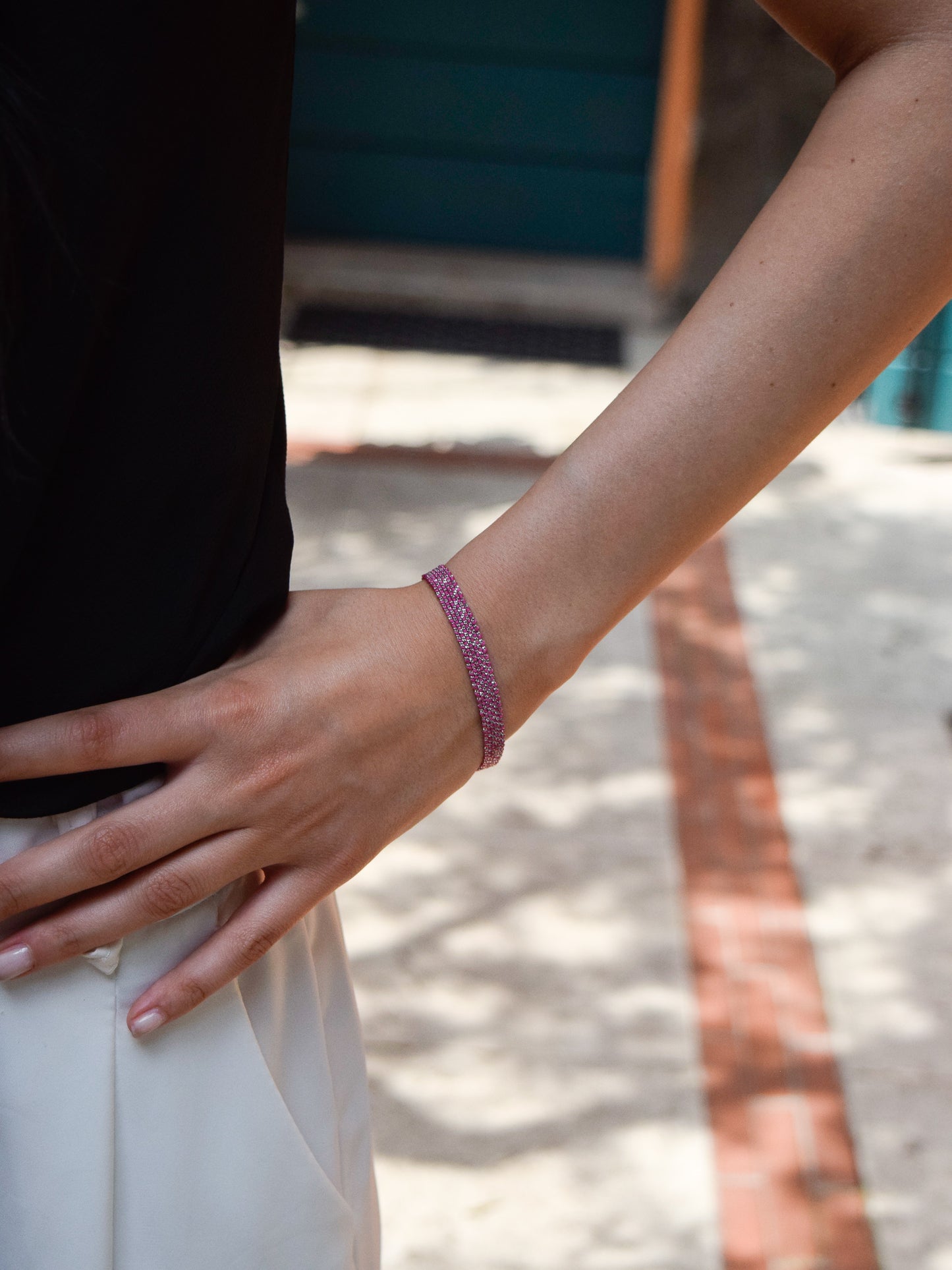 Bracciale fatto a mano in argento 925 Rodio 0,5 cm Rosa