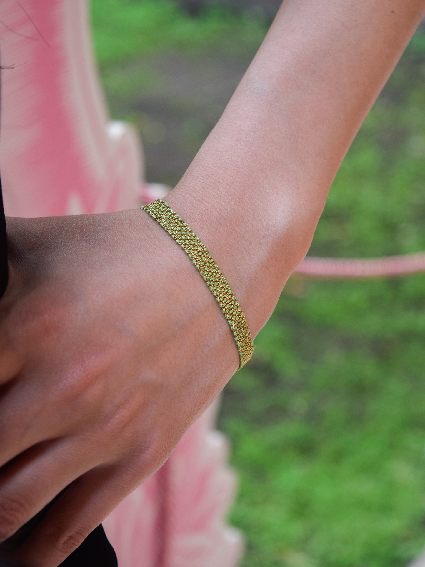 Bracciale fatto a mano in argento 925 placcato oro giallo 18kt 0,5 cm Verde