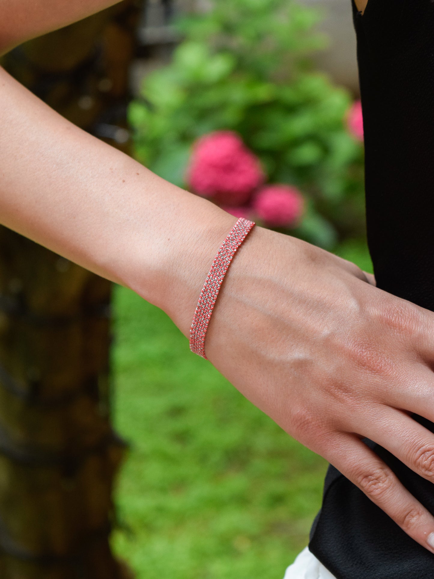 Bracciale fatto a mano in argento 925 rodio 0,5 cm Rosso