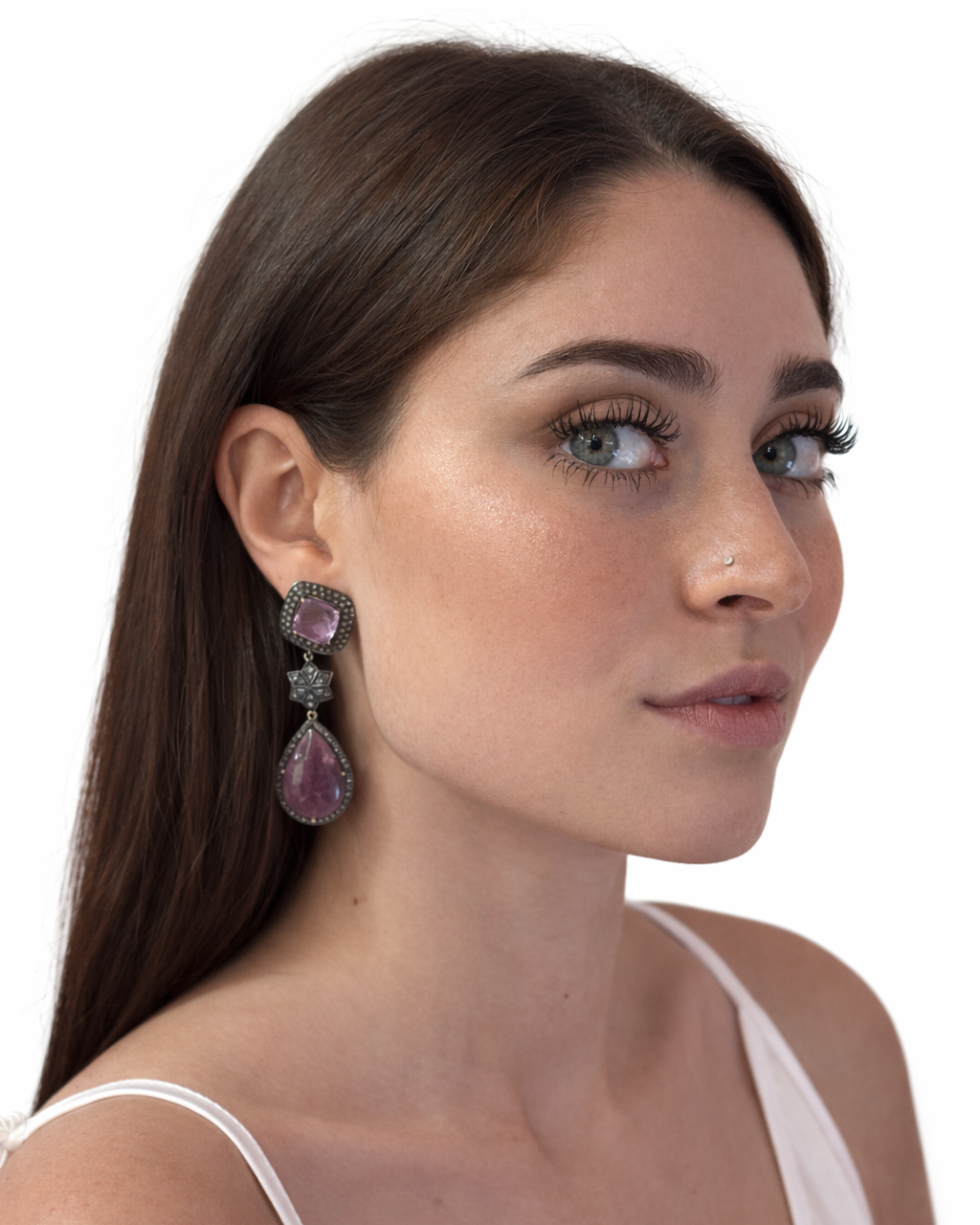 Orecchini in Argento, Rubino Africano e Diamanti Ice