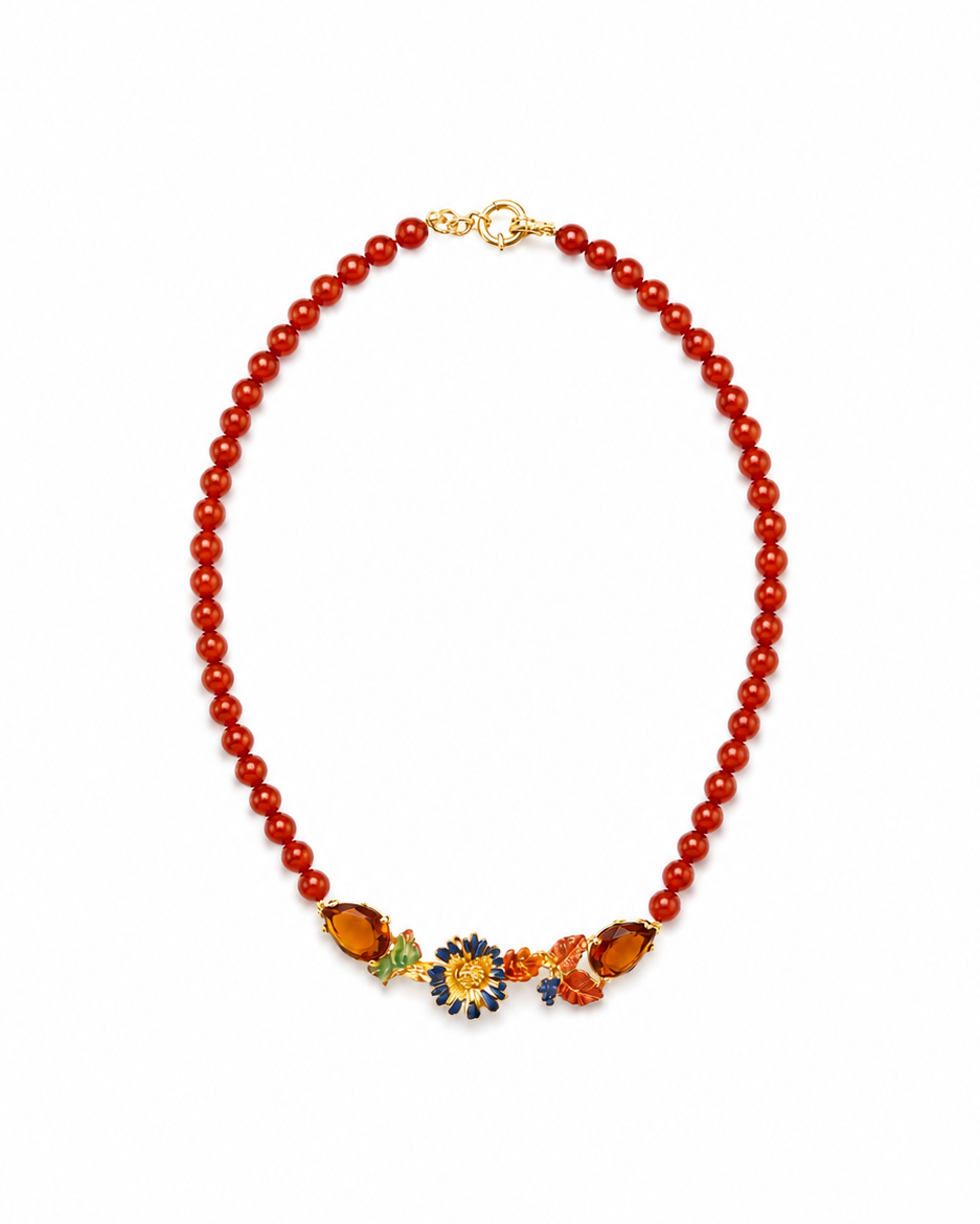 Collana in Argento con Corniola, Zirconi e Smalti