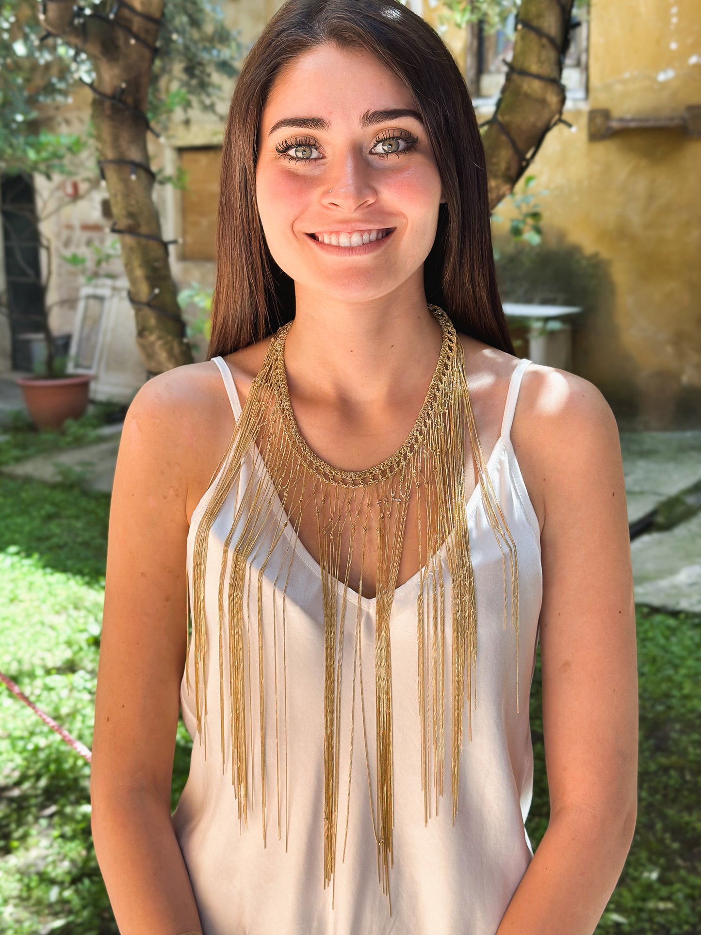 Collana Duchessa fatta a mano in argento placcato oro giallo 18kt
