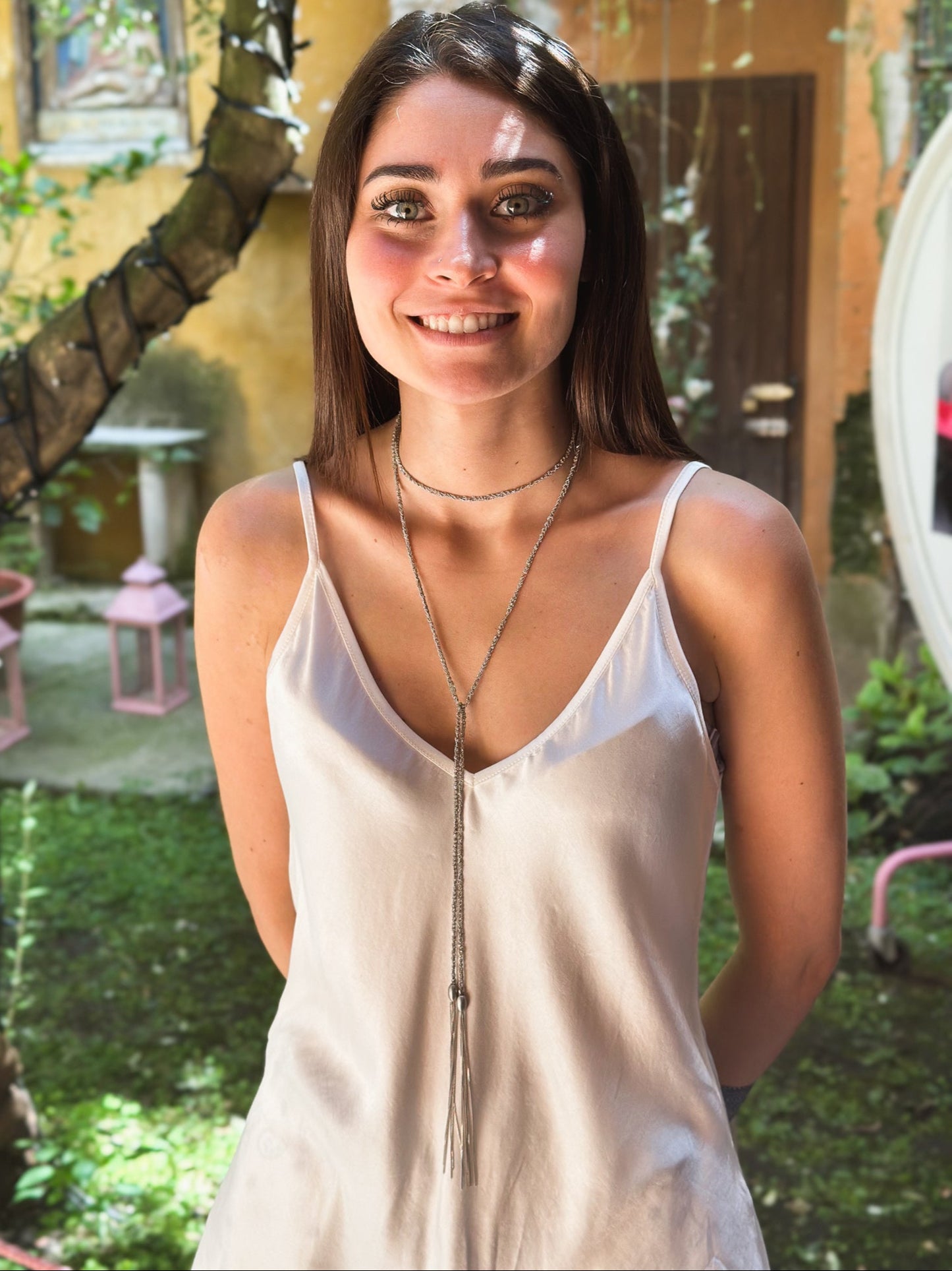Collana fatta a mano in argento rodio
