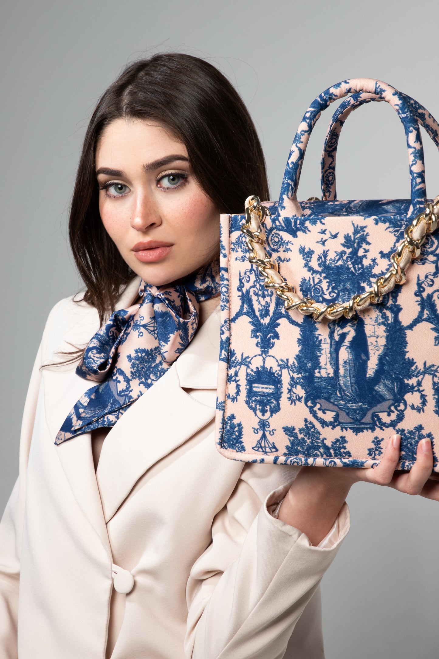Borsa Petite – Toile de Jouy doppio manico blu
