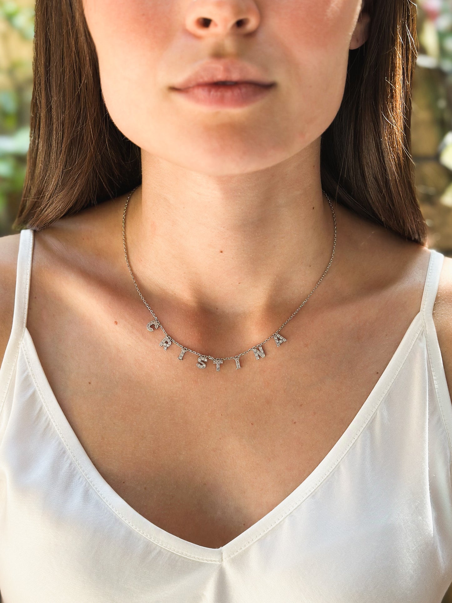 Girocollo personalizzato nome con zirconi in argento 925 rodio