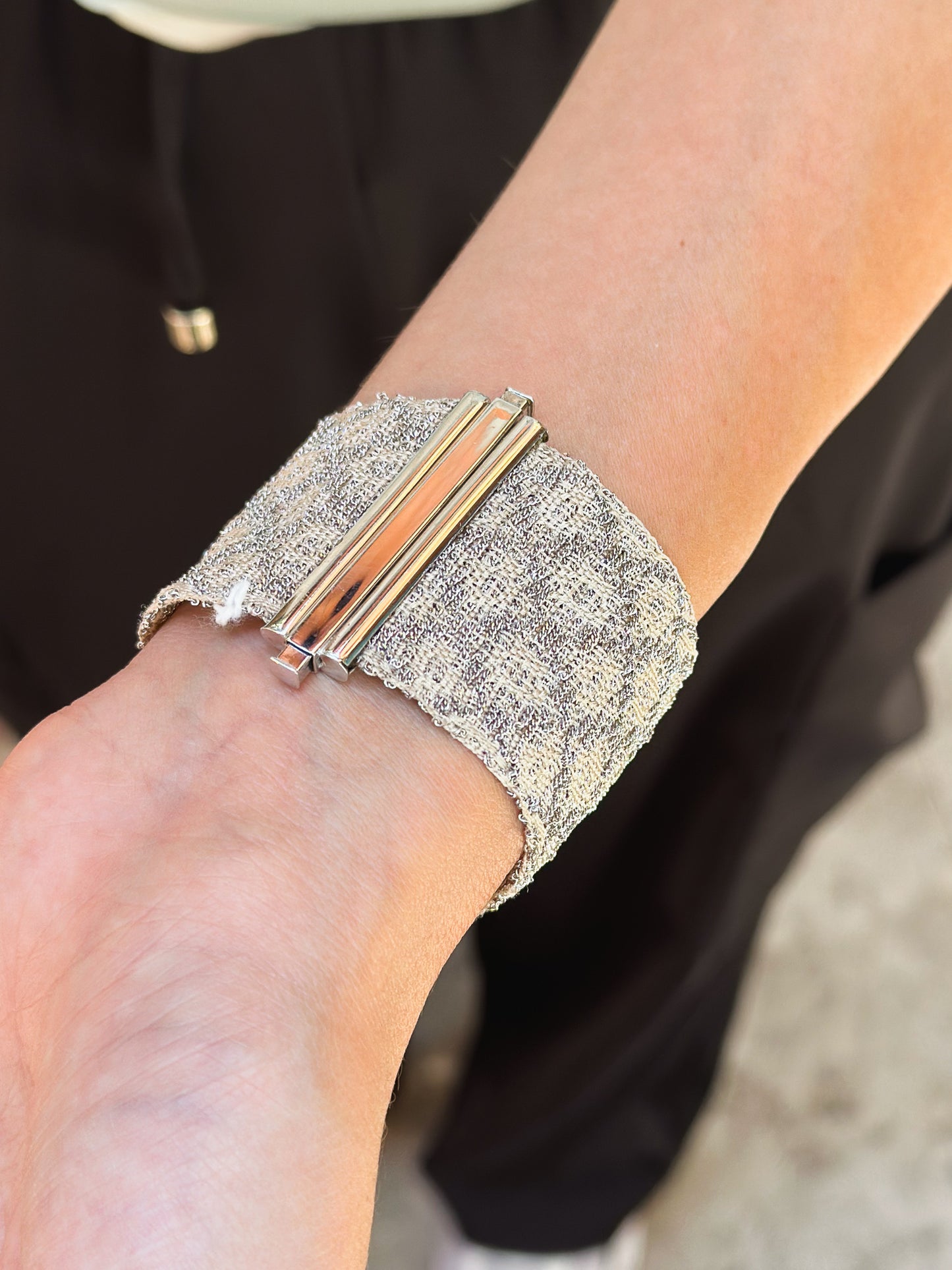 Bracciale fatto a mano in Argento Rodio e seta Bianca