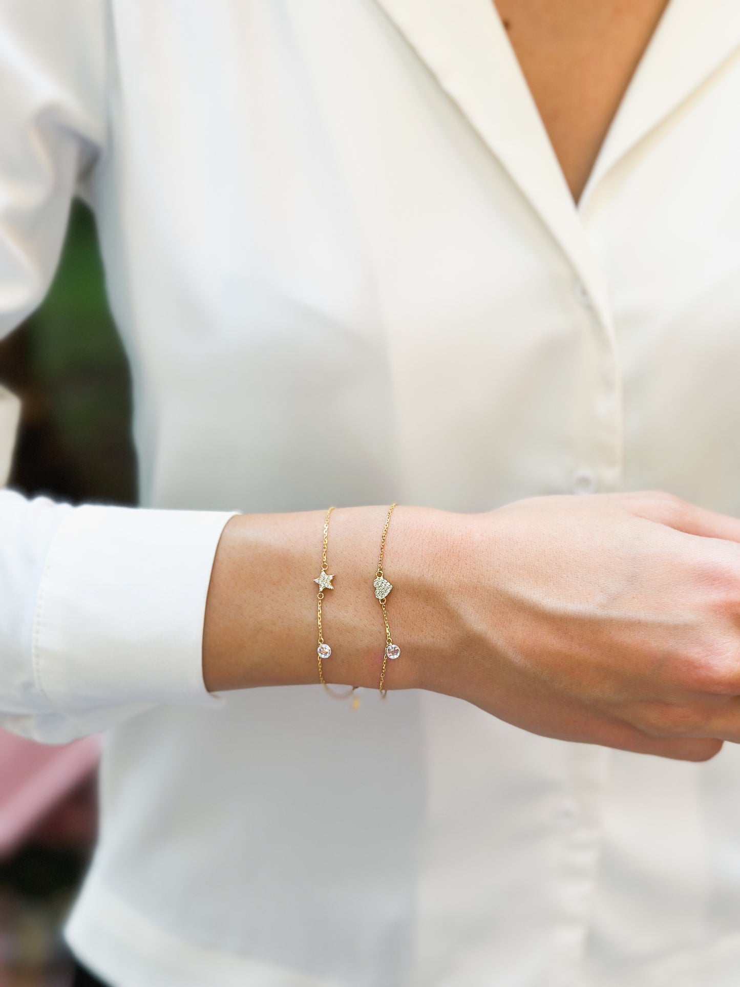Bracciale in Oro 9kt con Zirconi e charms Stella e Cuore
