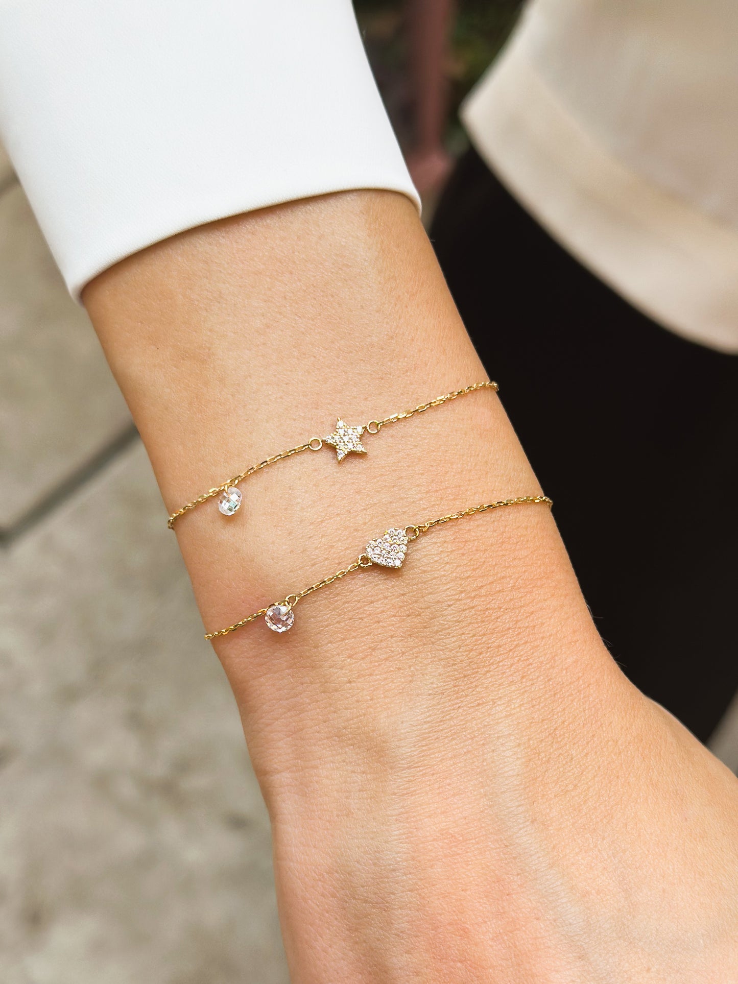 Bracciale in Oro 9kt con Zirconi e charms Stella e Cuore