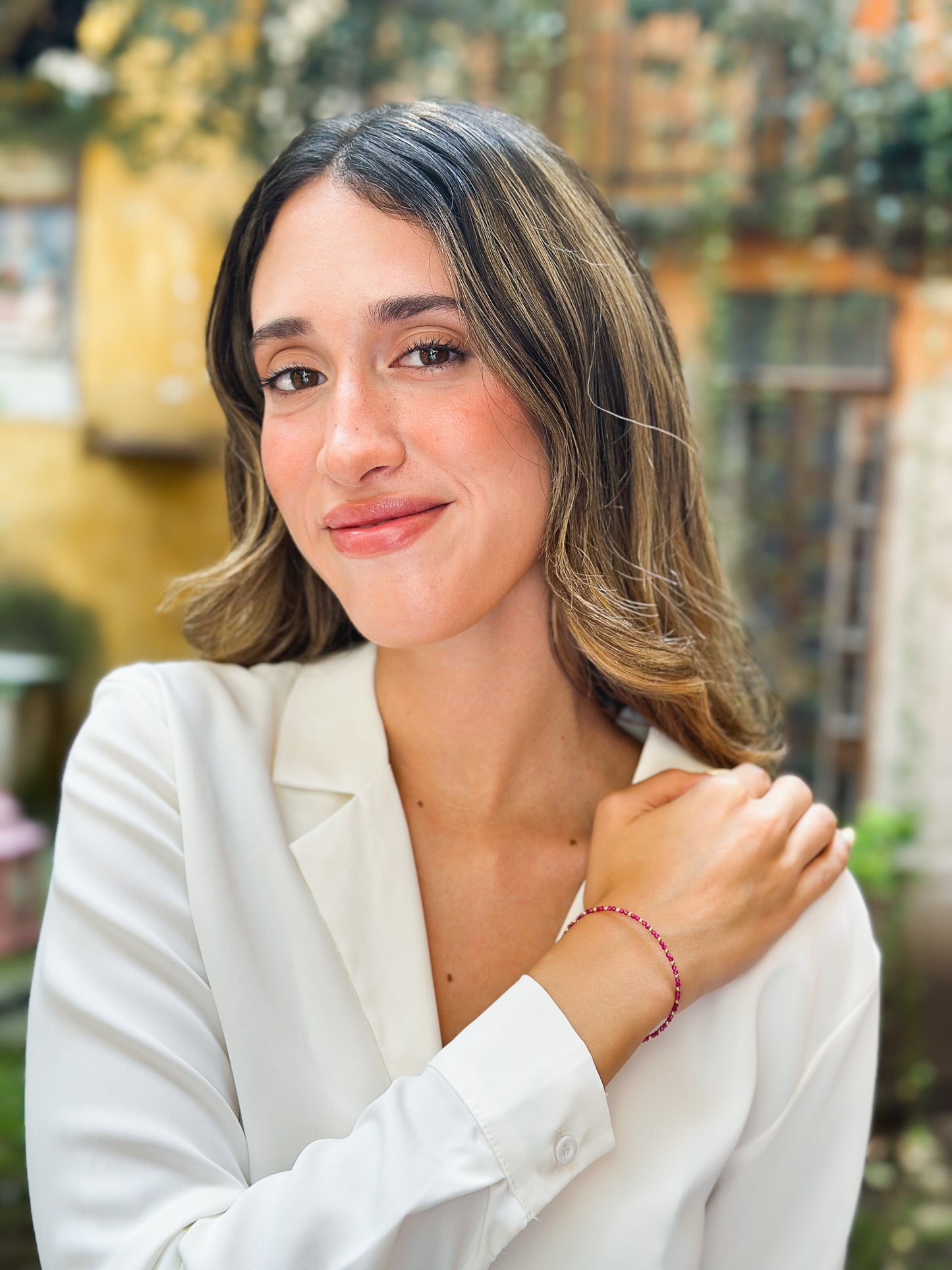 Bracciale in Oro 9kt rigido con Zirconi Fucsia
