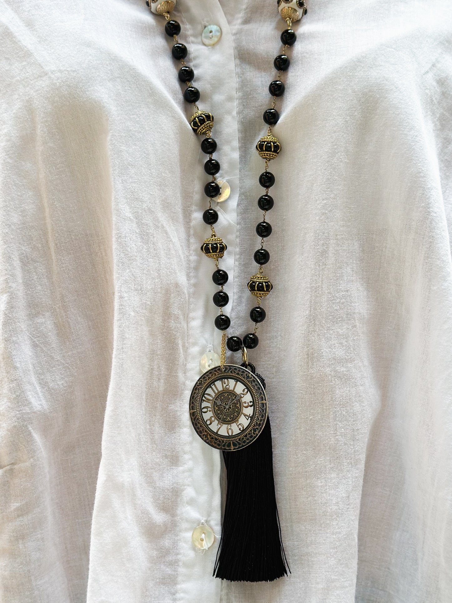 Collana Lunga con Agata Nera e Nappa