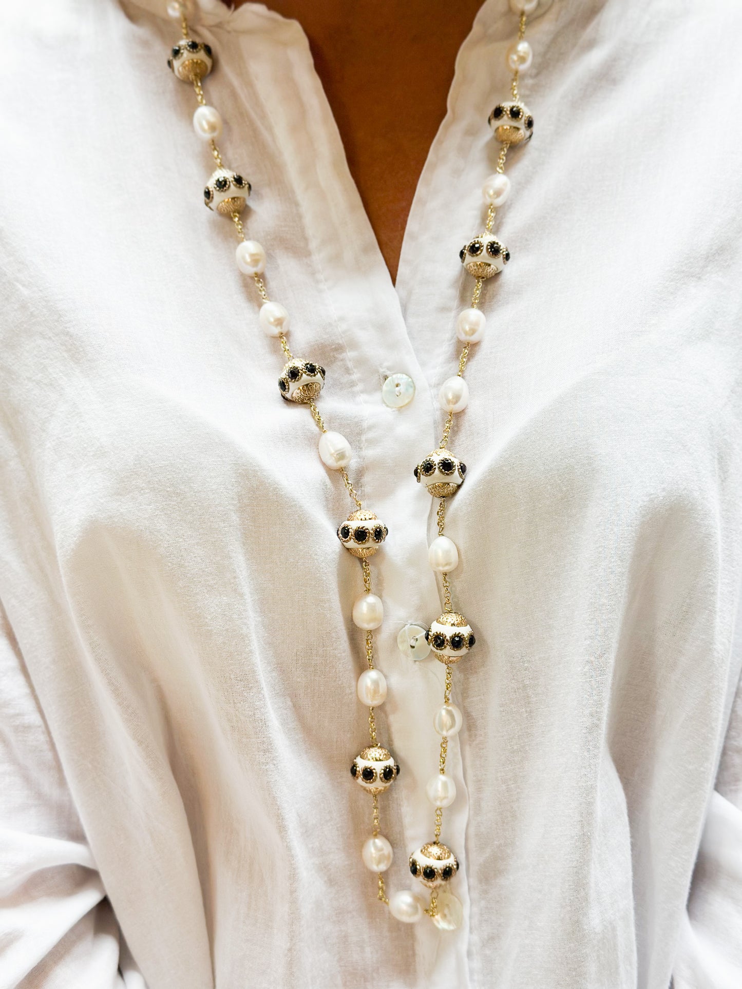 Collana Lunga in Argento con Perle