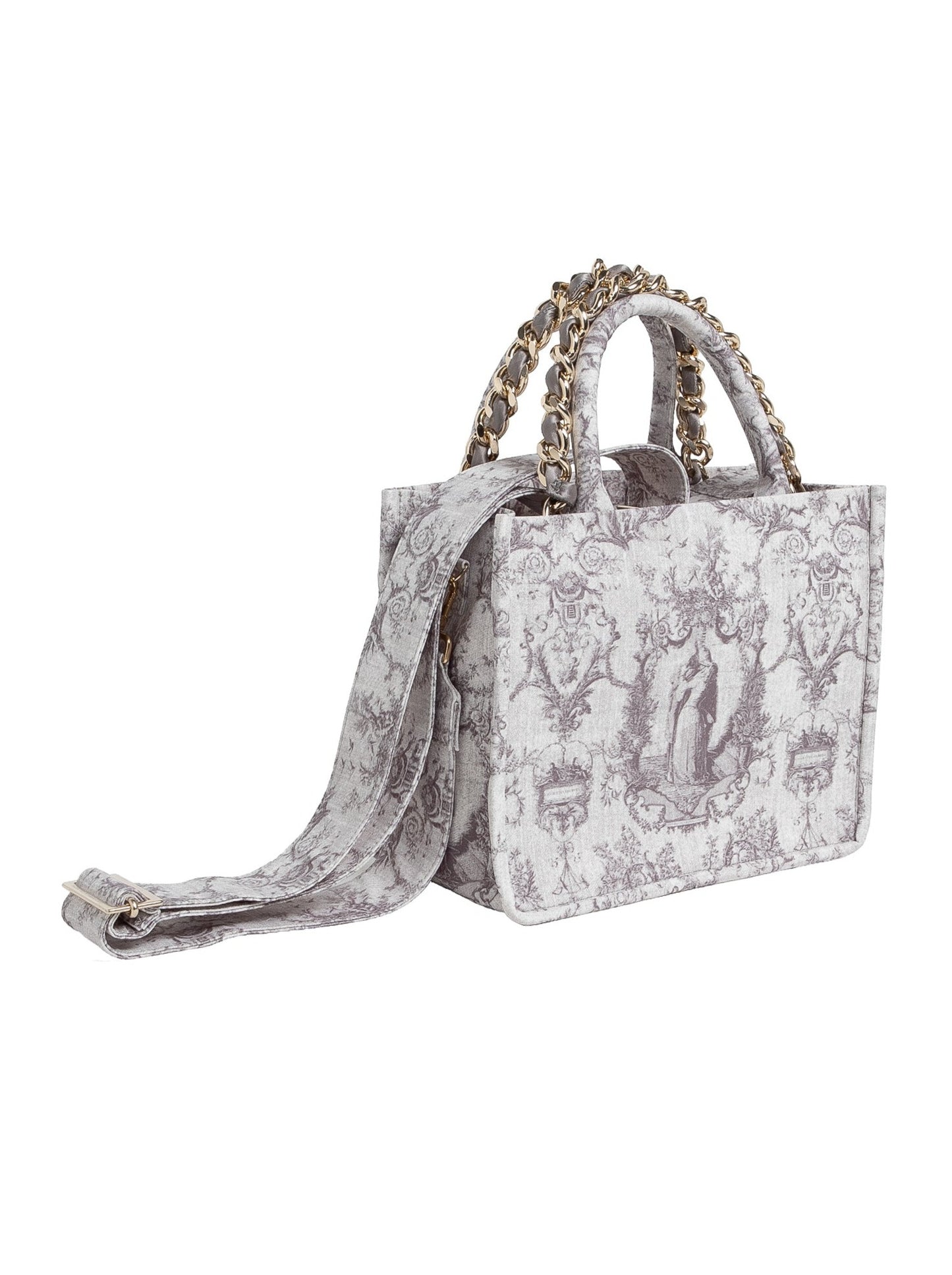 Borsa Petite – Toile de Jouy doppio manico grigia