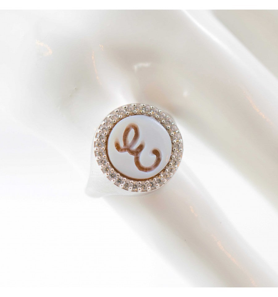 Anello in Argento Zirconi e Cammeo Personalizzato con incisione