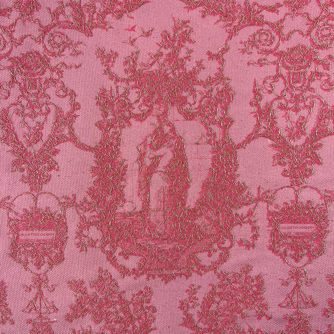 Borsa Clutch – Toile de Jouy Bacio Rosa con Ricamo Lurex Dorato