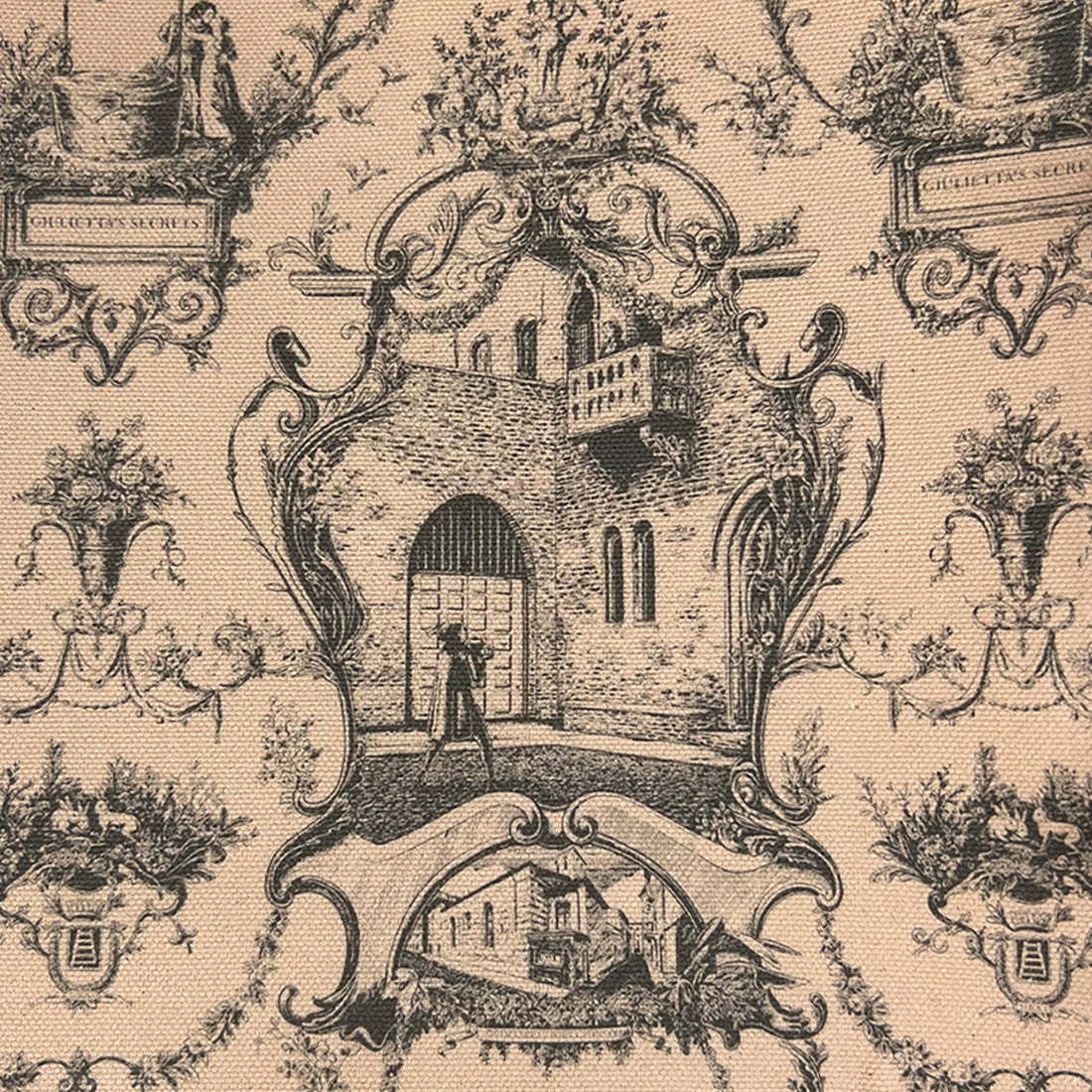 Borsa Clutch – Toile de Jouy Balcone Beige con Frange Nere