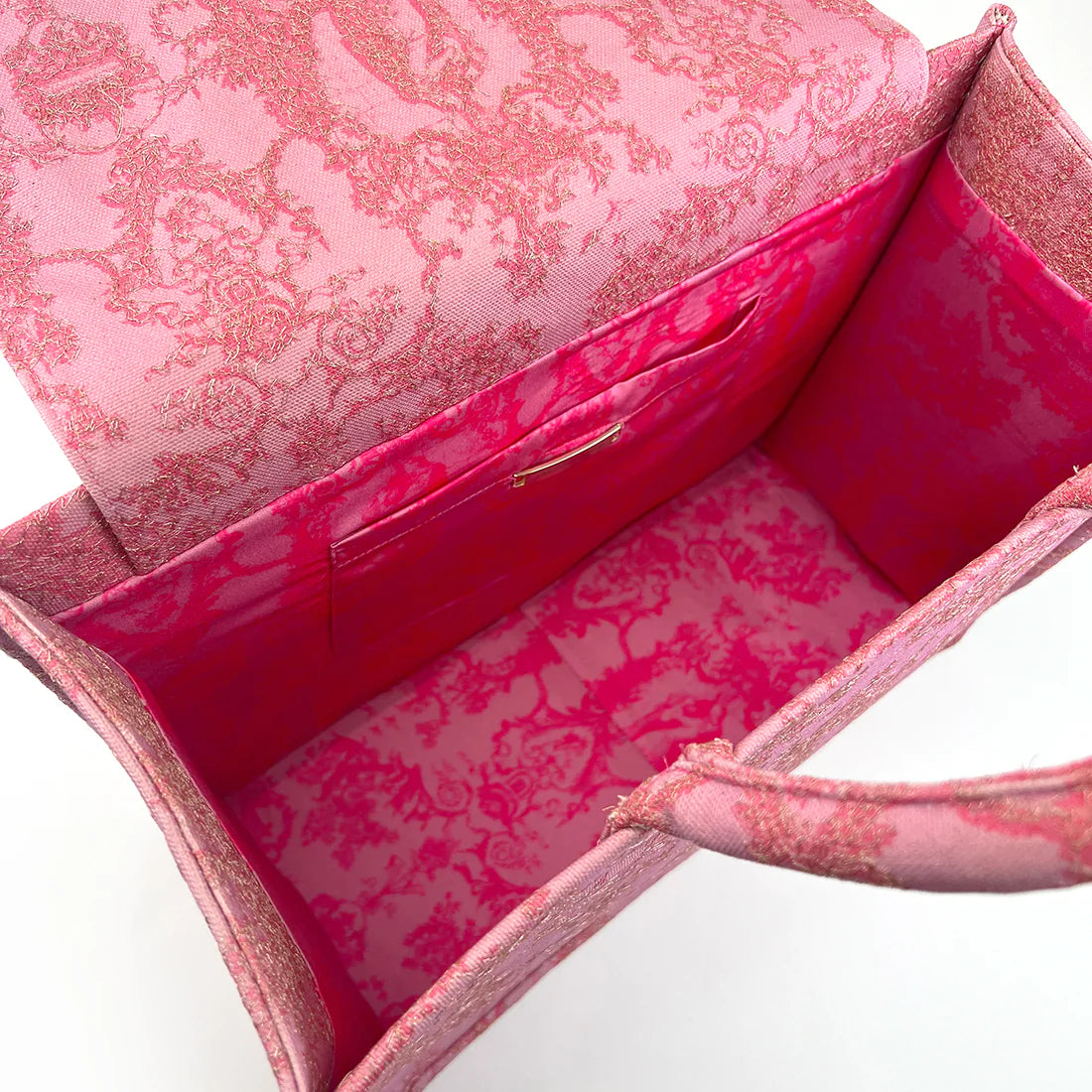Borsa Tote – Toile de Jouy Bacio Rosa con Ricamo Lurex Dorato