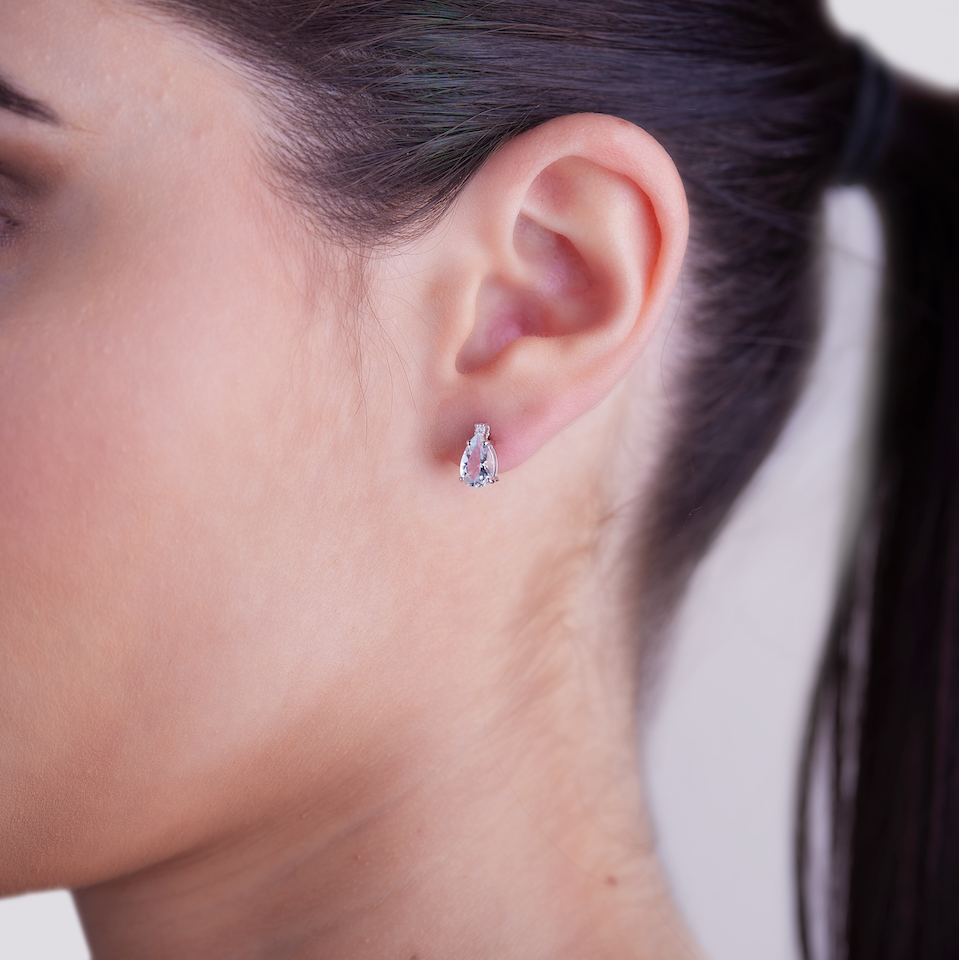 Orecchini Acqua Marina Taglio Goccia 1,36ct e Diamanti 0,04ct