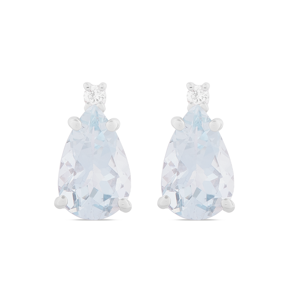 Orecchini Acqua Marina Taglio Goccia 1,36ct e Diamanti 0,04ct