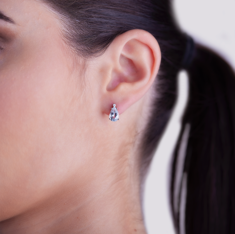 Orecchini Acqua Marina Taglio Goccia 2,08ct e Diamanti 0,04ct