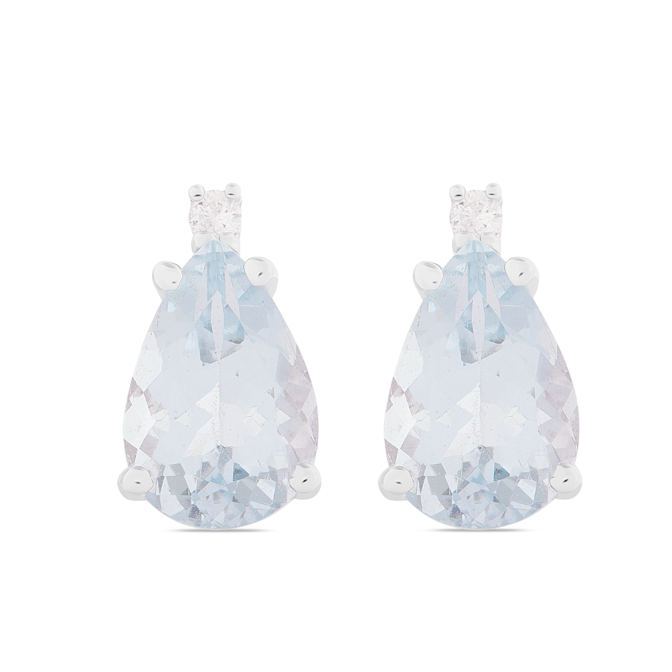 Orecchini Acqua Marina Taglio Goccia 2,08ct e Diamanti 0,04ct