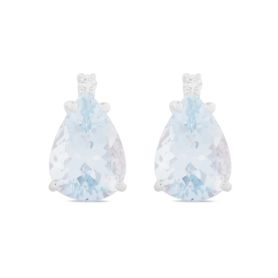 Orecchini Acqua Marina Taglio Goccia 3,12ct e Diamanti 0,04ct