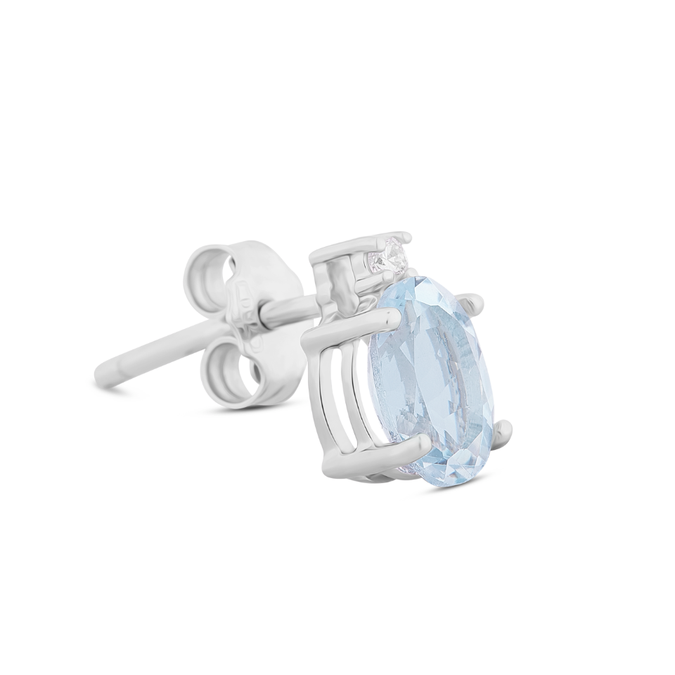 Orecchini Acqua Marina Taglio Ovale 1,36ct e Diamanti 0,04ct