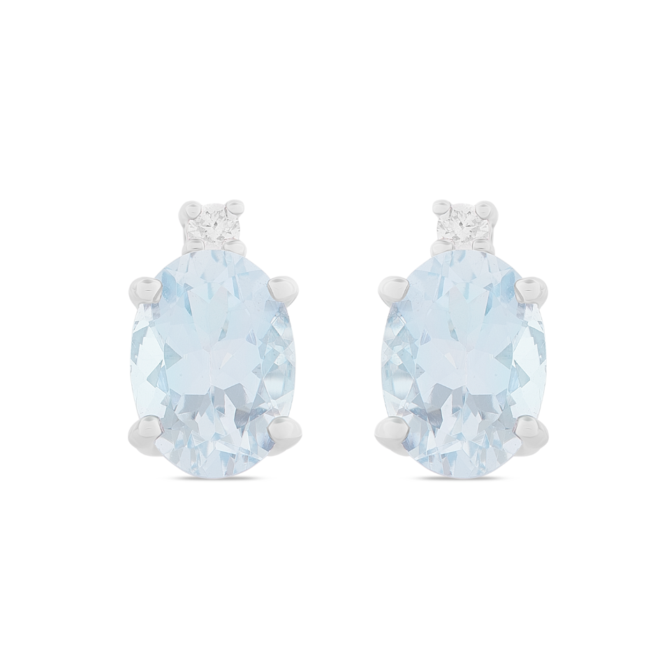 Orecchini Acqua Marina Taglio Ovale 1,36ct e Diamanti 0,04ct