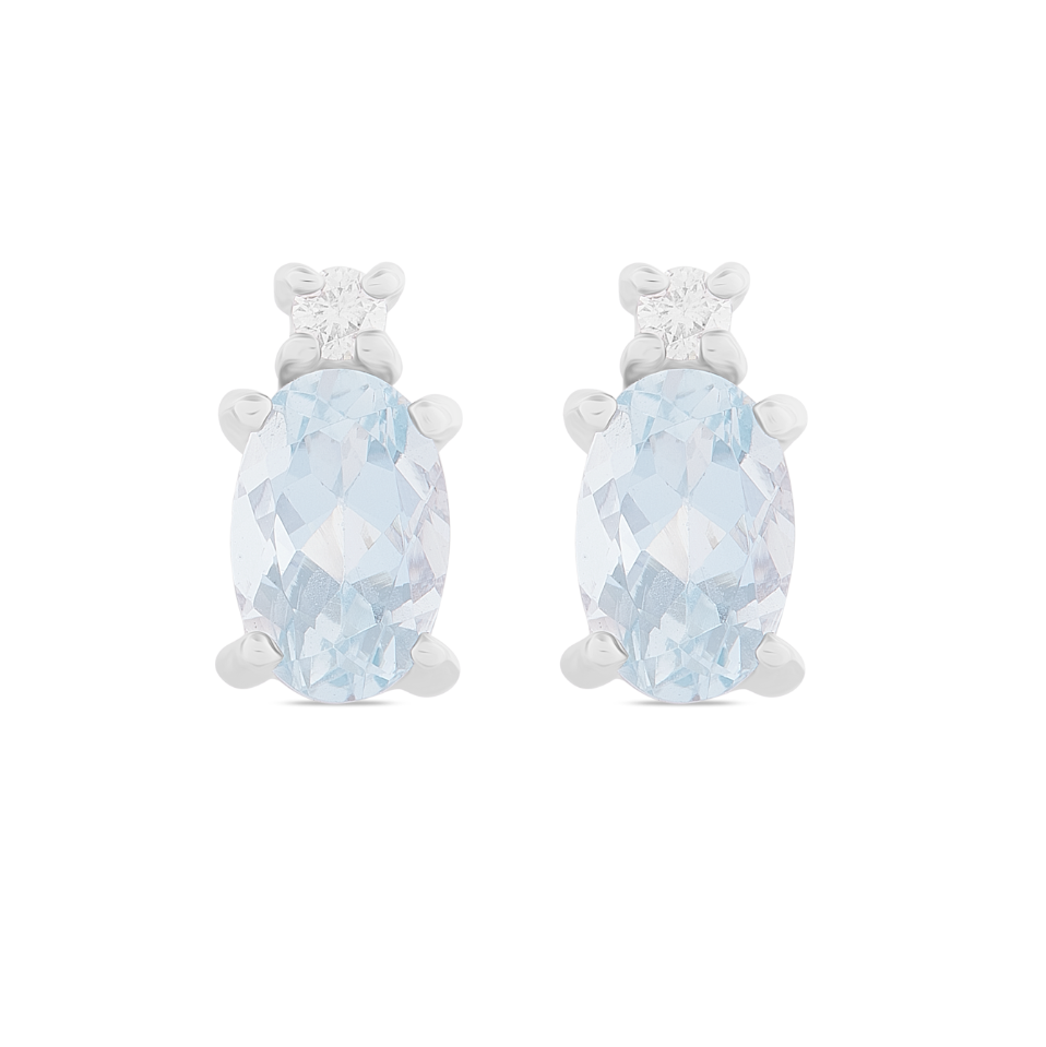 Orecchini Acqua Marina Taglio Ovale 0,70ct e Diamanti 0,04ct