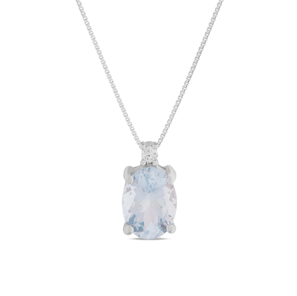 Collana Acqua Marina Taglio Ovale 0,68ct e Diamanti 0,02ct