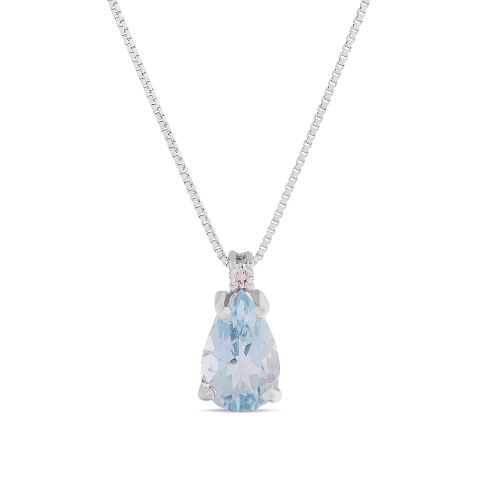 Collana Acqua Marina Taglio Goccia 0,68ct e Diamanti 0,02ct