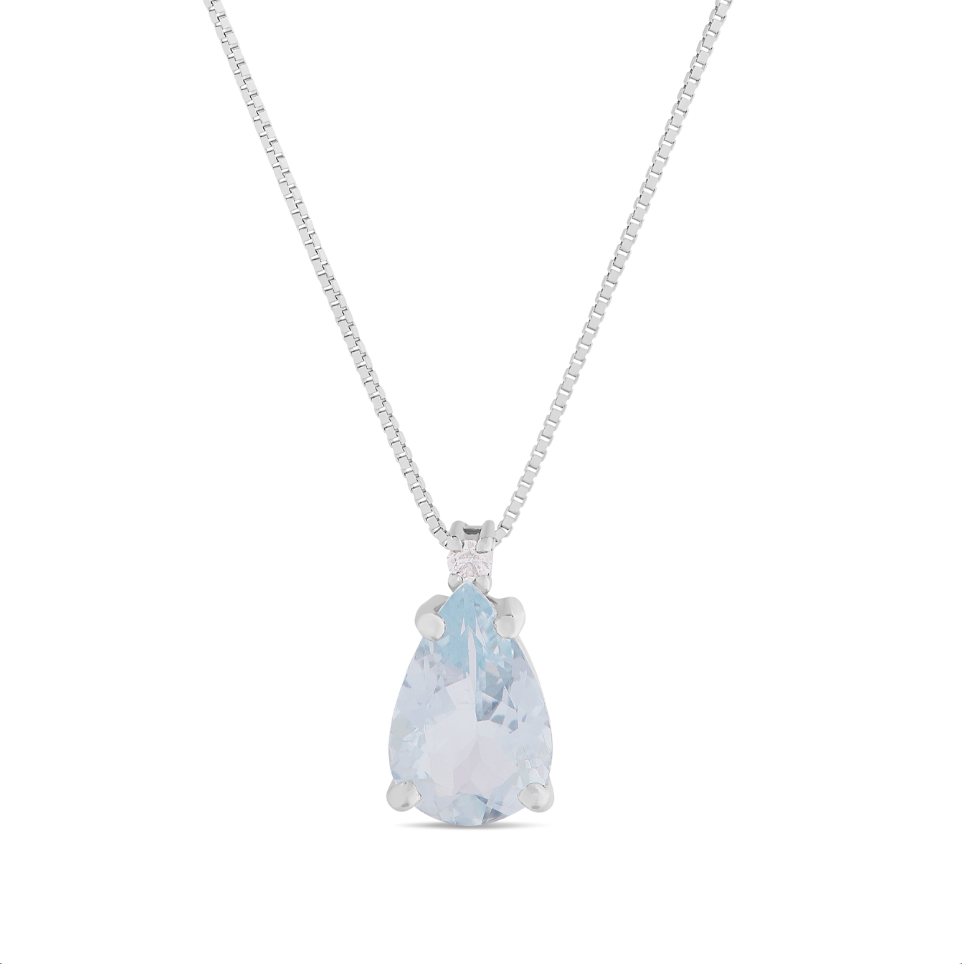 Collana Acqua Marina Taglio Goccia 1,04ct e Diamanti 0,02ct