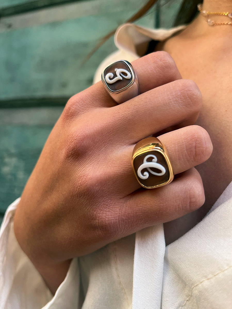 Anello Televisione in Argento e Cammeo Personalizzato con incisione