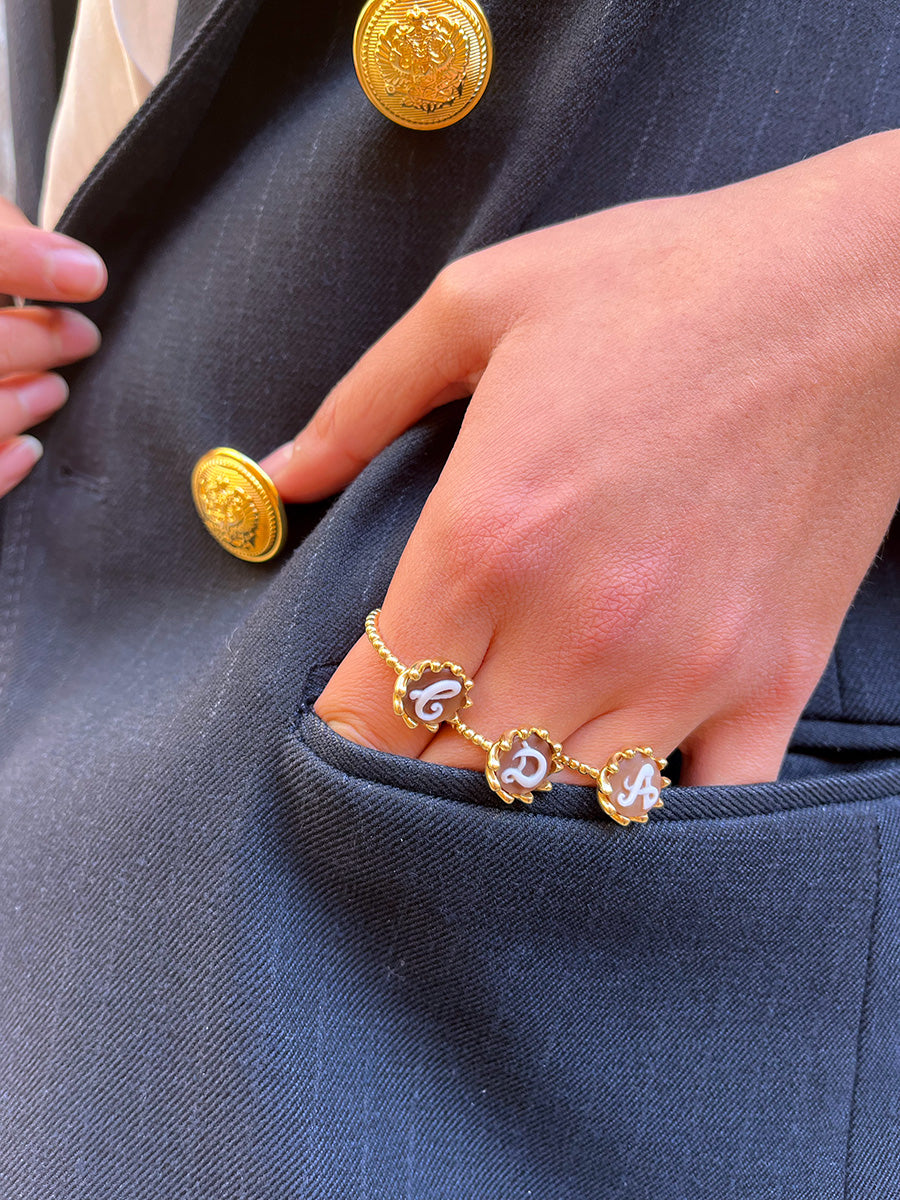 Anello Corona in Argento e Cammeo Personalizzato con incisione