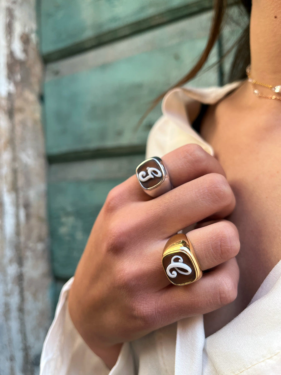 Anello Televisione in Argento e Cammeo Personalizzato con incisione