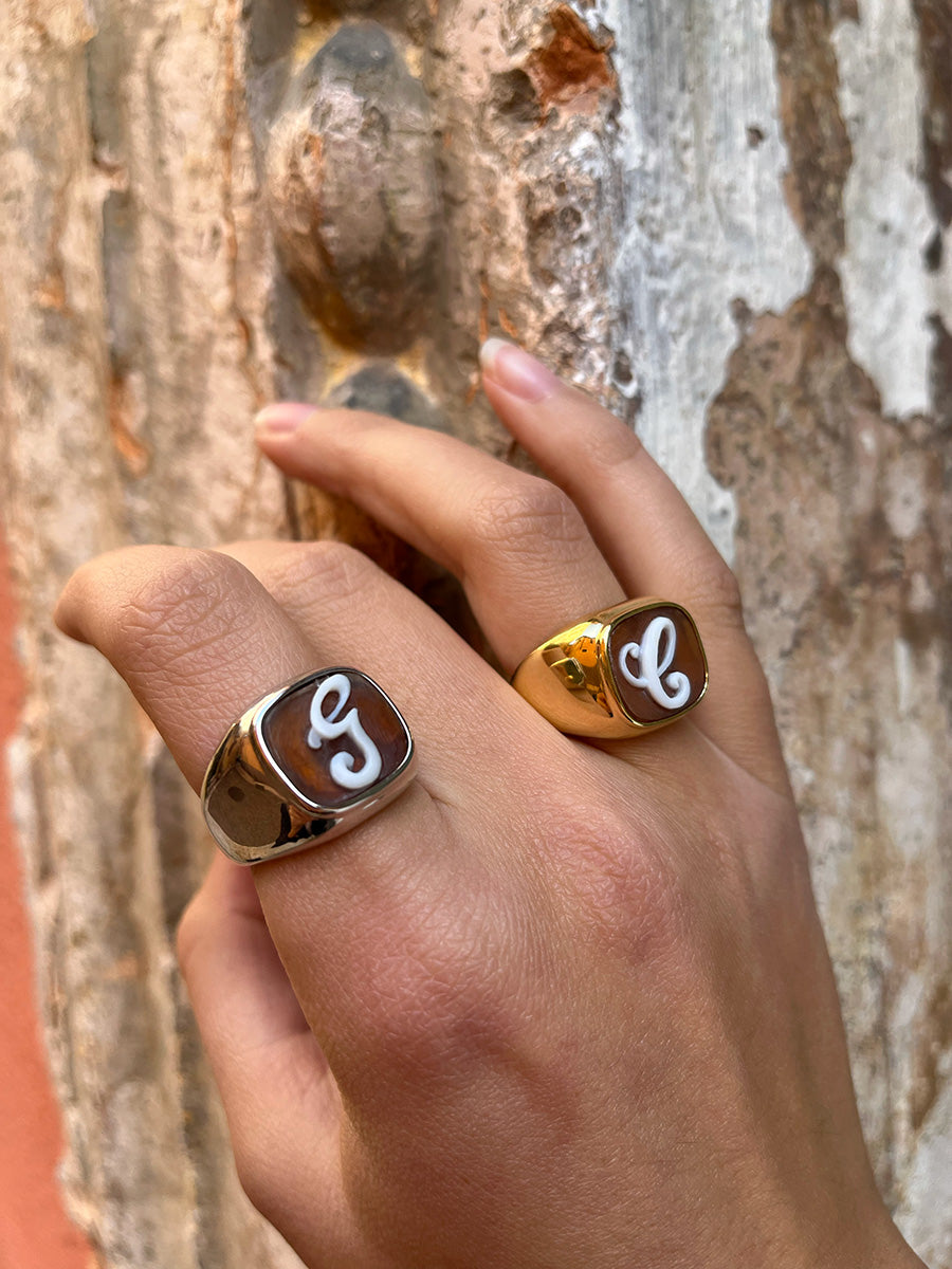 Anello Televisione in Argento e Cammeo Personalizzato con incisione
