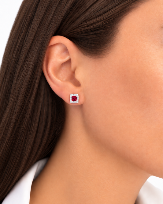 Orecchini in Argento 925, Rubino e Diamanti Lab Grown