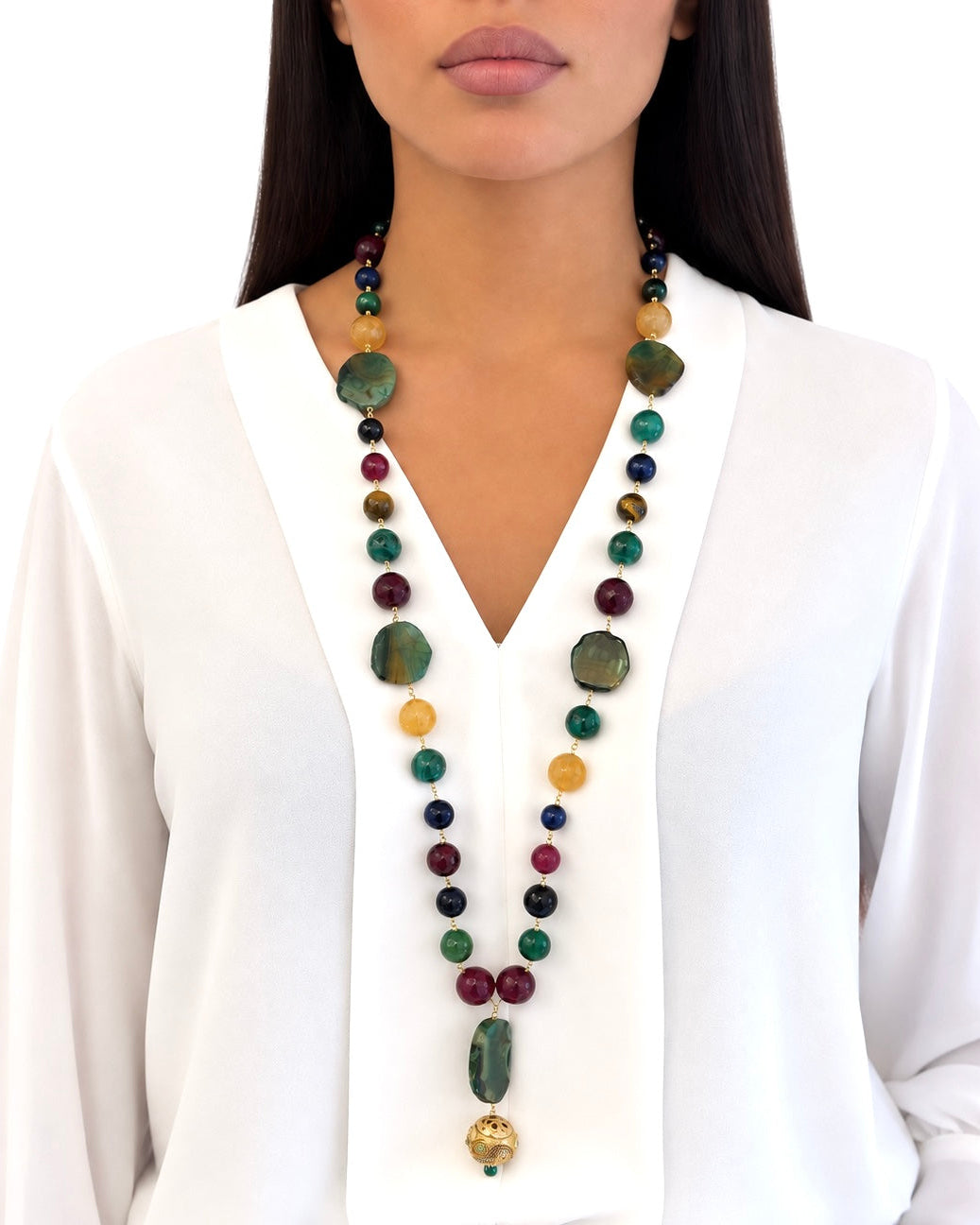 Collana realizzata a mano con Occhio di Tigre Blu/Marrone/ Verde, Agata Rossa/Verde e Citrino - PREZZO SU RICHIESTA