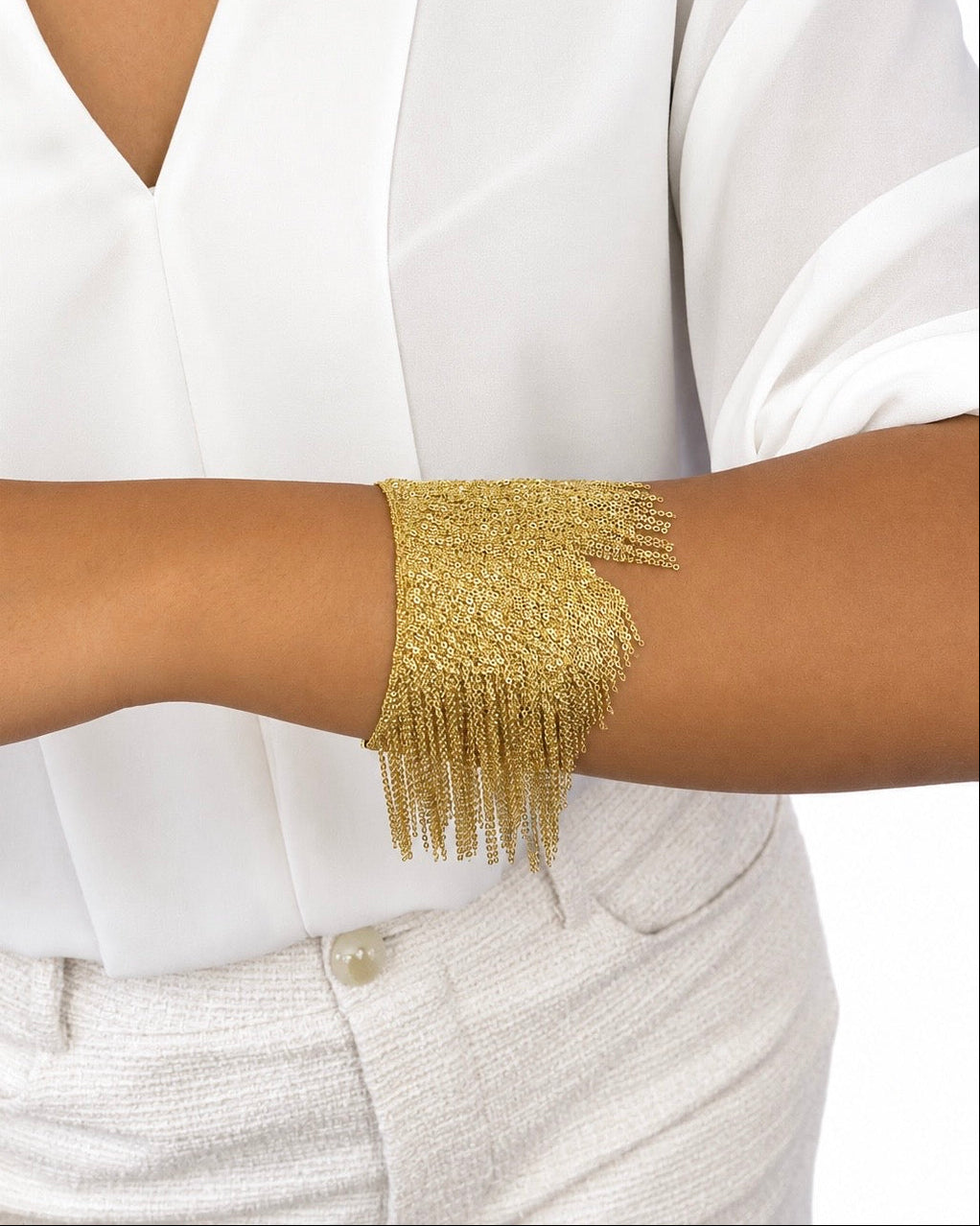 Bracciale fatto a mano in Argento 925 placcato Oro Giallo 18kt con Frange