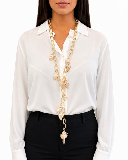 Collana in Acciaio dorato e Conchiglie