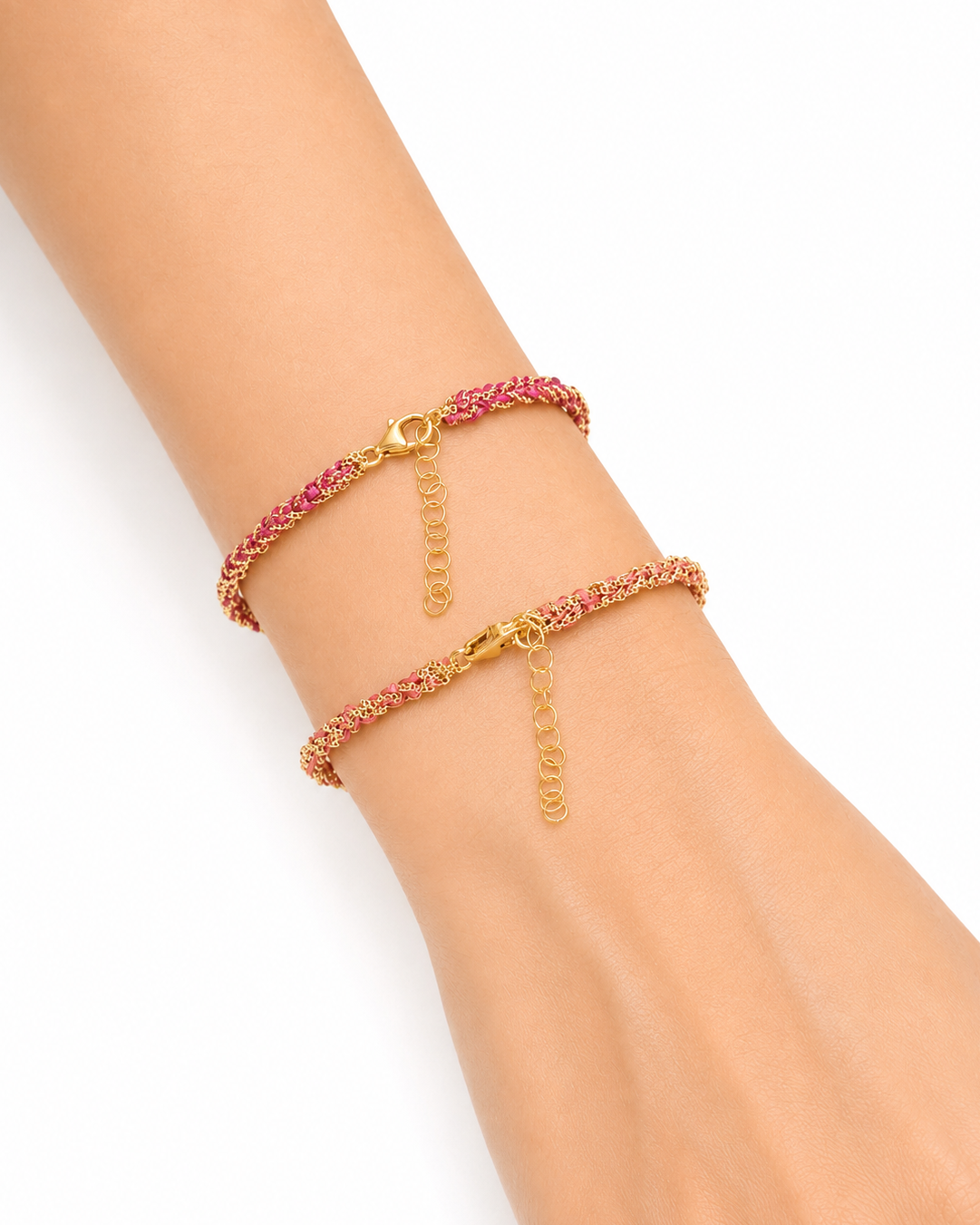 Bracciale morbido in Argento placcato oro giallo 18kt fatto a mano con seta Rosa