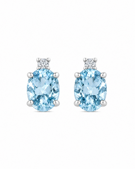 Orecchini Acqua Marina Taglio Ovale 1,36ct e Diamanti 0,04ct